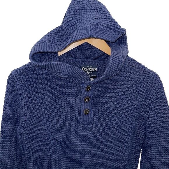 Oshkosh‎ B'gosh Kids Waffle Knit Quarter Button Hooded Sweater Navy Size 12/12A - Picture 2 of 7